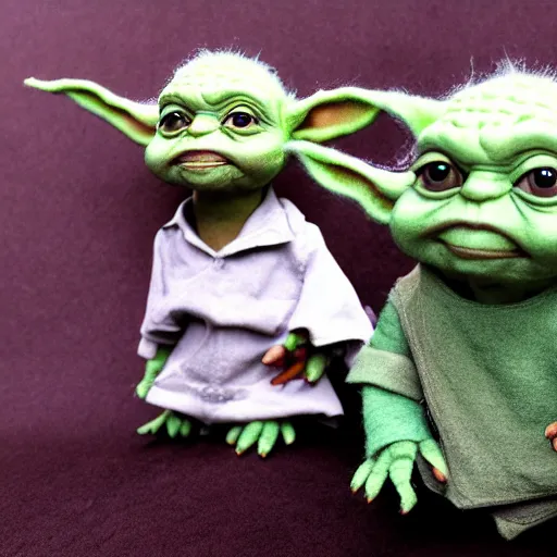 Prompt: baby yoda as a muppet. highly detailed felt. hyper real photo. 4 k.