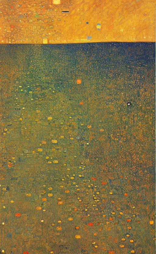 Prompt: paperback book cover by klimt. pure colors, melting clouds, accurately drawn details, a sunburst above a receding road with the light reflected in furrows and ruts, after rain. photorealistic. cinematic. trending on artstation. textless.