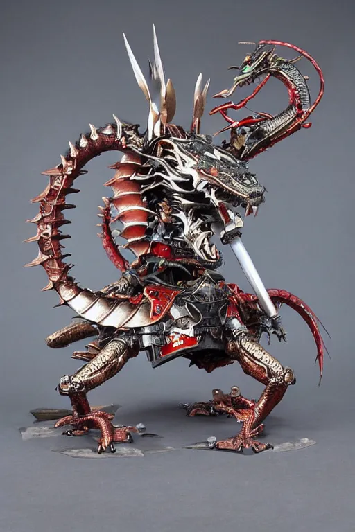 Image similar to a mechanical dragon samurai in japanese armor