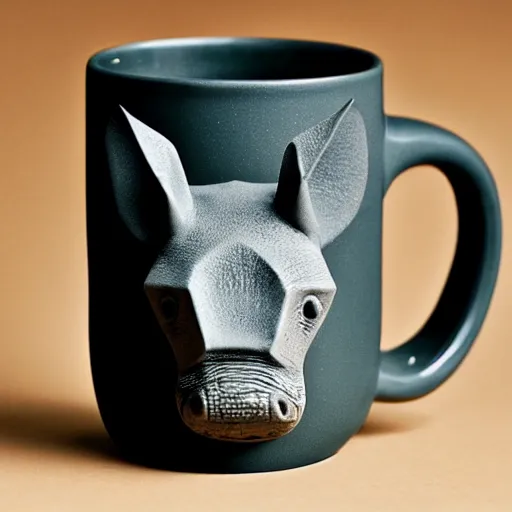 Image similar to a mug with shape of a rhino head, high quality product photography, behance, pinterest