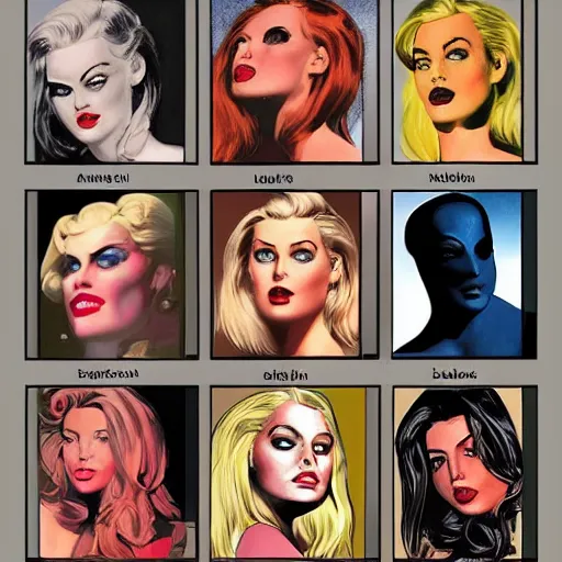 Prompt: page texture canvas texture eye shadow makeup smokey eyes margot robbie by artgem by brian bolland by alex ross by artgem by brian bolland by alex rossby artgem by brian bolland by alex ross by artgem by brian bolland by alex ross