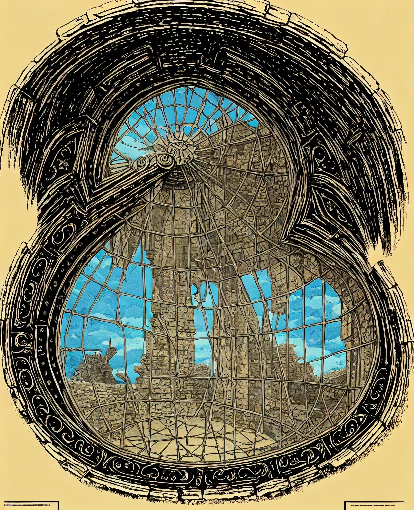 Image similar to stone wall inside of a majestic castle, round window, high details, intricately detailed, by vincent di fate, inking, 3 color screen print, masterpiece, trending on artstation,, sharp, details, hyper - detailed, hd, 4 k, 8 k