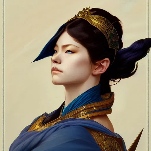 Image similar to Portrait of Shiba Inu, D&D, blue eyes, fantasy, intricate, elegant, highly detailed, digital painting, artstation, concept art, smooth, sharp focus, illustration, art by artgerm and greg rutkowski and alphonse mucha