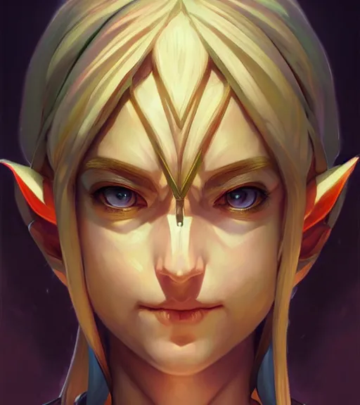 Image similar to symmetry ( link from legend of zelda close portrait ) ultra detailed, intricate, anime, dynamic lighting, digital art, digital painting, art station, wlop, sharp focus, illustration, art by artgerm and greg rutkowski and alphonse mucha