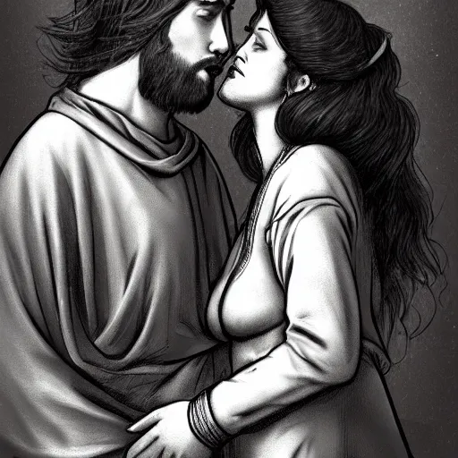 Image similar to jesus kissing a sensual woman in jerusalem, artstation