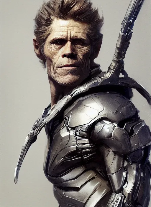 Prompt: Portrait Willem Dafoe, marvel comics, dark, intricate, highly detailed, smooth, artstation, digital illustration by Ruan Jia and Mandy Jurgens and Artgerm and Wayne Barlowe and Greg Rutkowski and Frank Frazetta