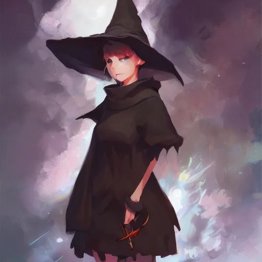 Prompt: portrait of a witch fire with hoodie by Krenz Cushart