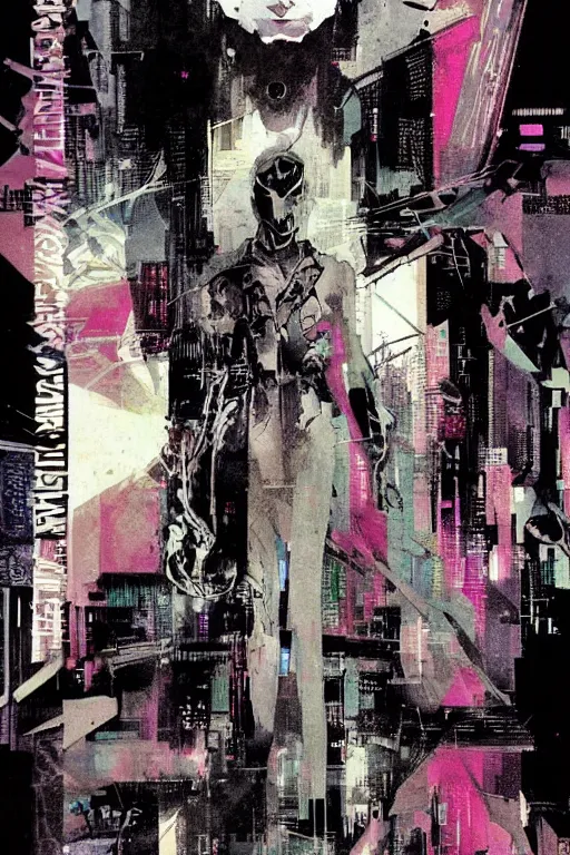 Image similar to cyberpunk dreaming by bobby zeik and bill sienkiewicz and david mack and dave mckean