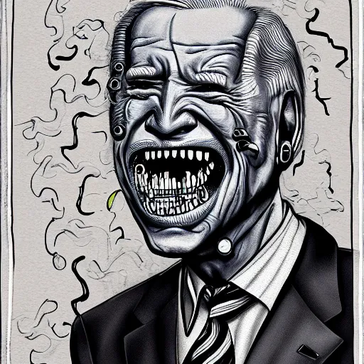 Image similar to bodyhorror portrait of biden who became an ugly retarded lovecraftian monstrosity, photo - realistic, color image, 2 k, highly detailed