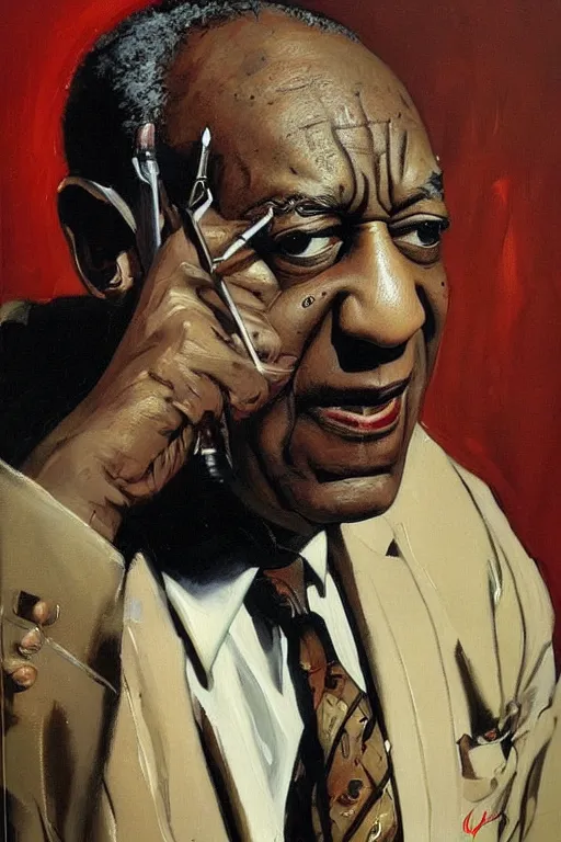 Image similar to old bill cosby painting by jc leyendecker!! phil hale!, angular, brush strokes, painterly, vintage, crisp