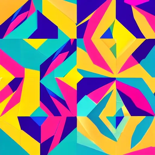 Prompt: a 9 0 s style geometric pattern design, bright colors, very sharp details, painted look, shapes and colors.