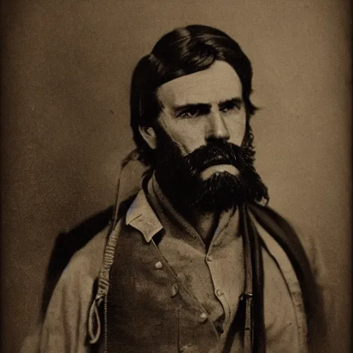 Prompt: real-life face portrait short stubble beard cowboy skinny masculine Brad pit as Arthur Morgan furrowed brown from red dead redemption 2 dramatic lighting late 1800s Daguerreian photo by Mathew Brady