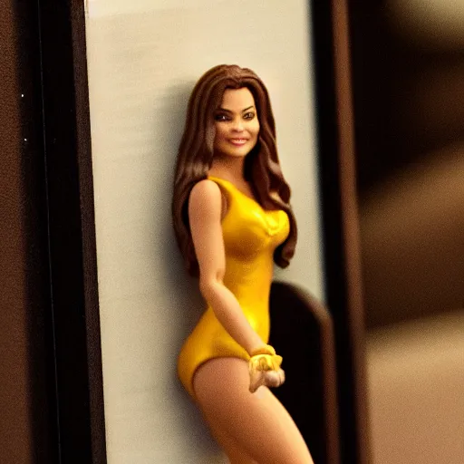 Image similar to Sofia Vergara in the Wolf of Wallstreet mini figure, high detail photograph, 35mm