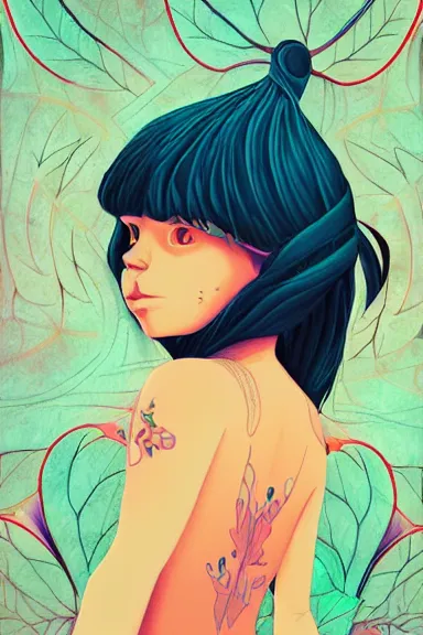 Image similar to little girl character inspired in indigenous and blue arara, digital art by ruan jil and lois van baarle highly detailed, anatomically correct, symmetrical, experimental design, extremely coherent, psychedelic background p