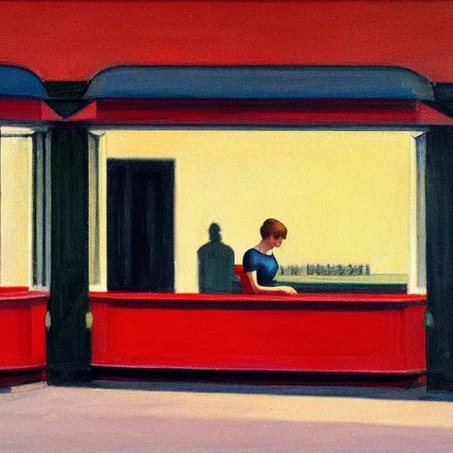 Image similar to a smile in the style of edward hopper