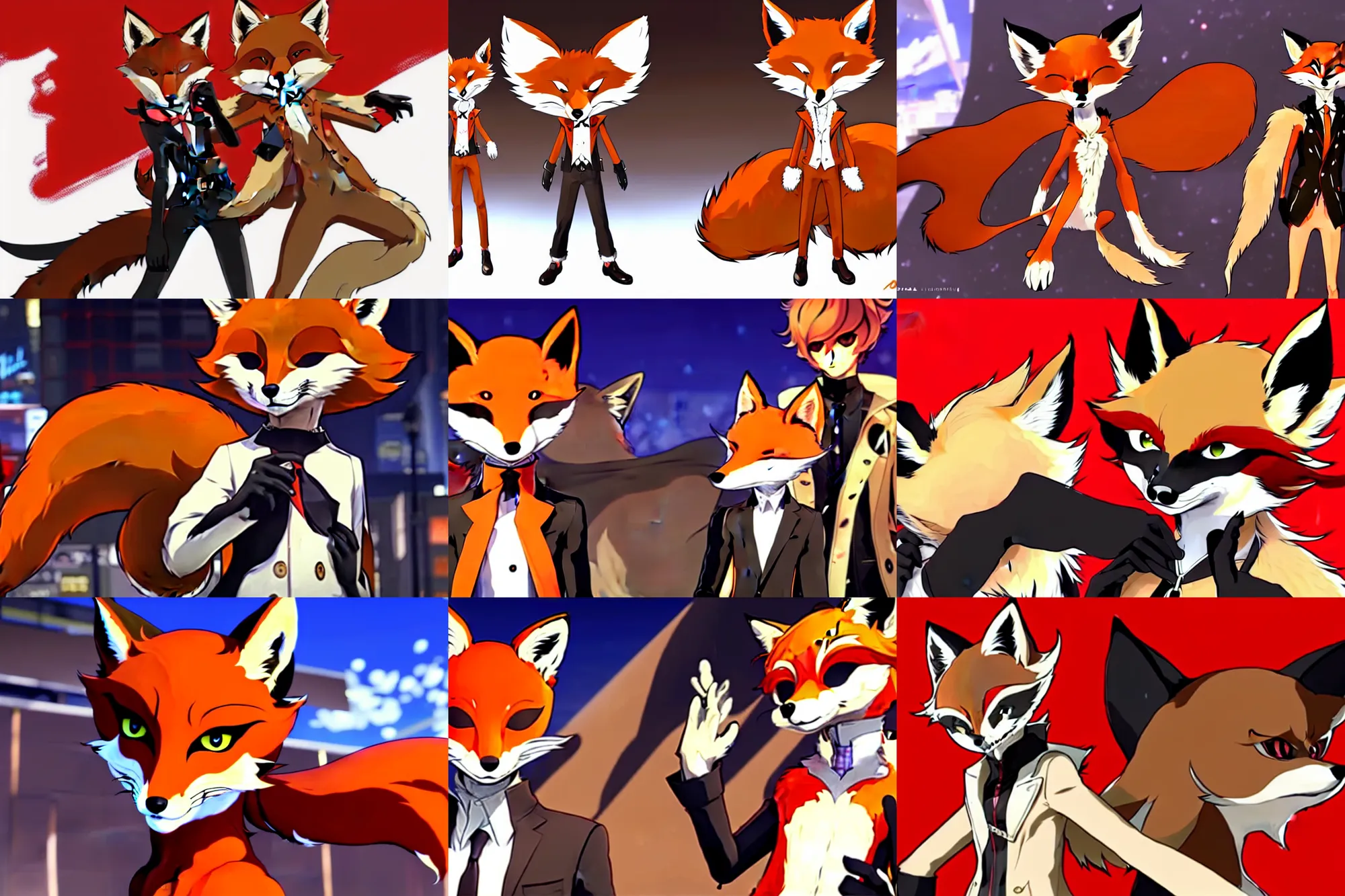 Image similar to a furry tan male fox on a persona 5 : royal ( by atlus ) video game splash screen, a furry male sandy sand - colored beige tan fur fox fursona ( has light brown hair ), persona 5 phantom thief style