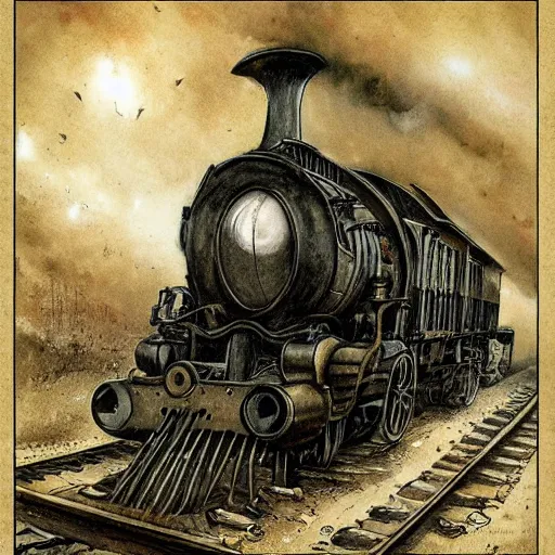 Prompt: an eerie witch locomotive, by jean - baptiste monge
