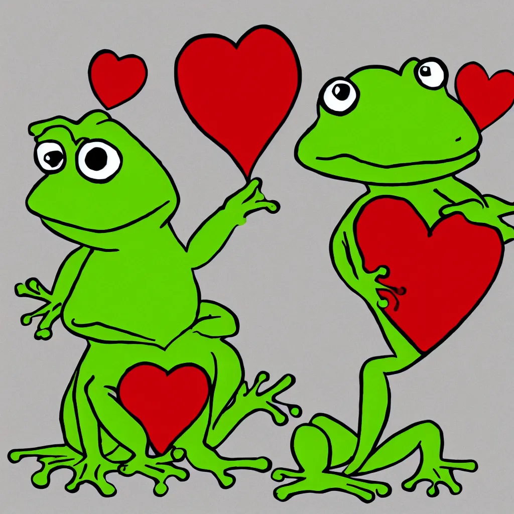 Image similar to a frog holding a big red heart, children’s cartoon, stylized