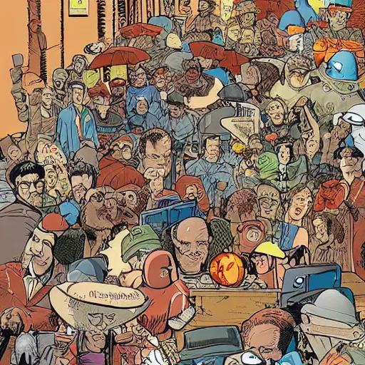 Prompt: cleveland rocks in the style of Geof Darrow