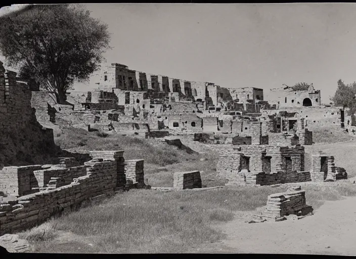 Image similar to Antique photograph of pueblo ruins on a towering Mesa showing terraced gardens in the foreground, albumen silver print, Smithsonian American Art Museum