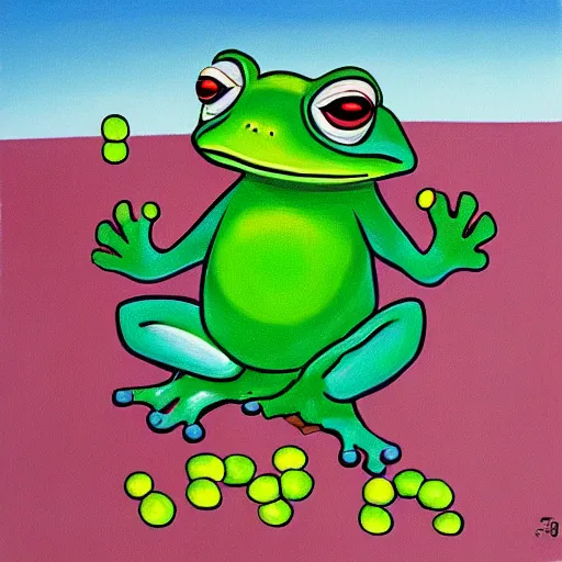 Image similar to zuma frog shooting balls from its mouth, surrealist painting