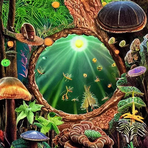 Prompt: help me look for the bugs and worms mushrooms and ferns in disguise wait for the sun to return collect the fireflies swim in summer pools chart the stars and sing the rhymes run the woods like wolves be alive walking next to you a mirror made of time hold my hand let's learn about the world