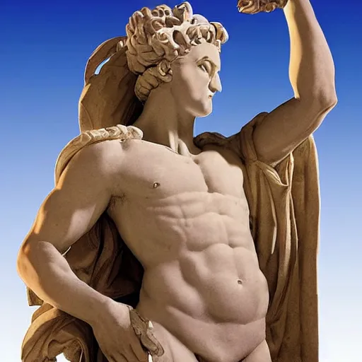 Image similar to a greek statue by hirohiko araki and moebius