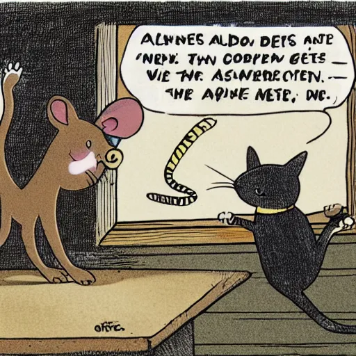 Prompt: a cartoon of a cat catching a mouse