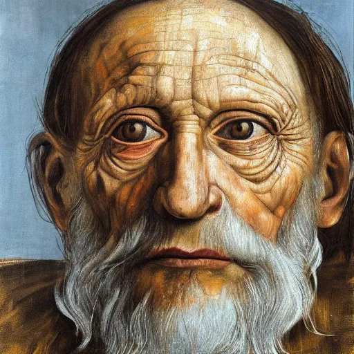 Image similar to high quality high detail painting by lucian freud, hd, portrait of leonardo davinci