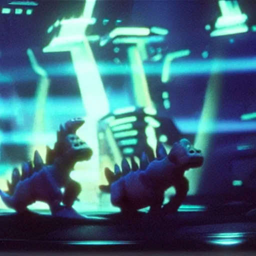 Image similar to baby dinosaurs in tron movie, cinestill