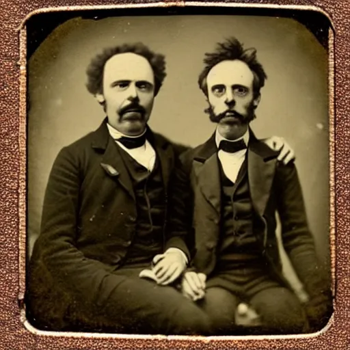 Prompt: tintype photo of “ rick and morty ” “ 1 8 8 0 s ” detailed