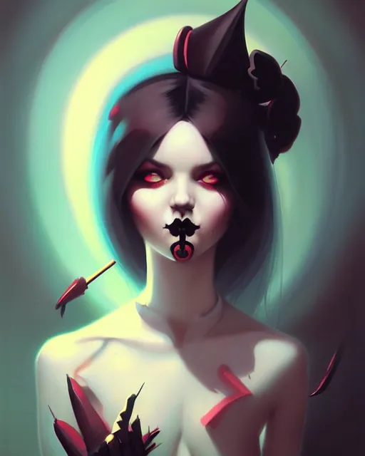 Image similar to portrait of cute goth girl, by peter mohrbacher and ilya kuvshinov and wlop