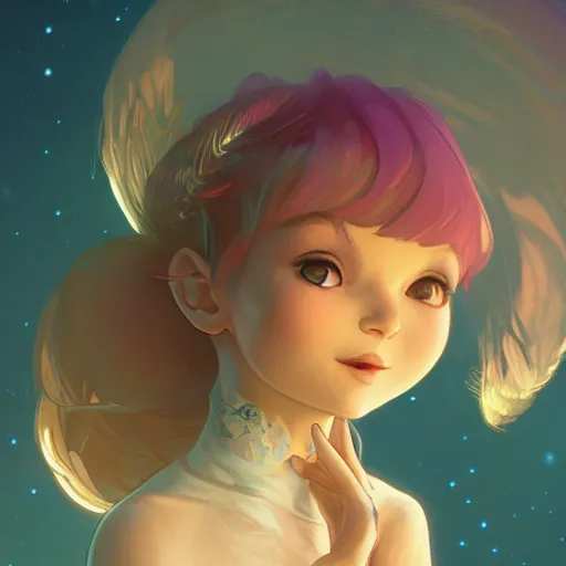 Prompt: cute pixie bjork dancing in a new music video, a look of wonder on her face, ambient lighting, 4 k, lois van baarle, ilya kuvshinov, rossdraws, alphonse mucha, jung gi kim, artstation