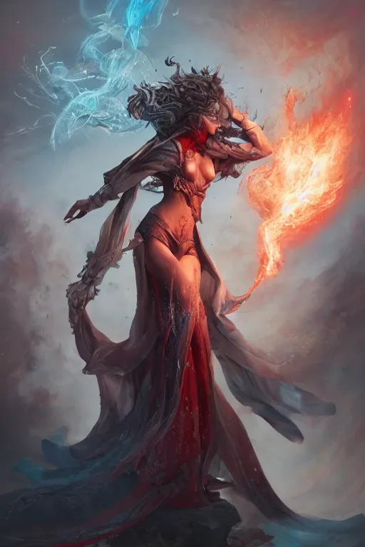 Image similar to beautiful girl sorcerer exploding with blood and ice, casting magic spell, angel, fantasy, magic the gathering, hyper detailed, 3 d render, hyper realistic detailed portrait, peter mohrbacher, wlop, ruan jia, luis royo