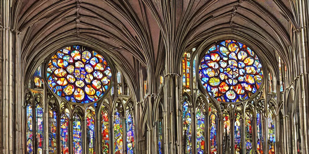 Image similar to gothic cathedral rose window megastructure in the style of heironymus bosch, intricate colorful masterpiece, hyper detailed, hd