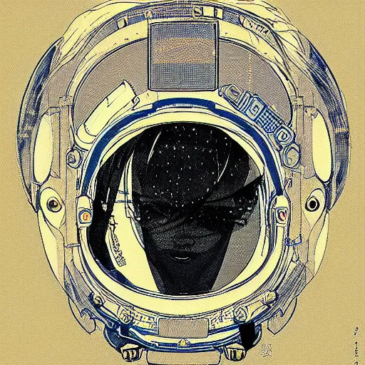 Image similar to portrait of female astronaut painted in miyazaki color style drawn by katsuhiro otomo and takato yamamoto, high detail, intricate linework, sharp, smooth face, china doll face, high detail, manga and anime