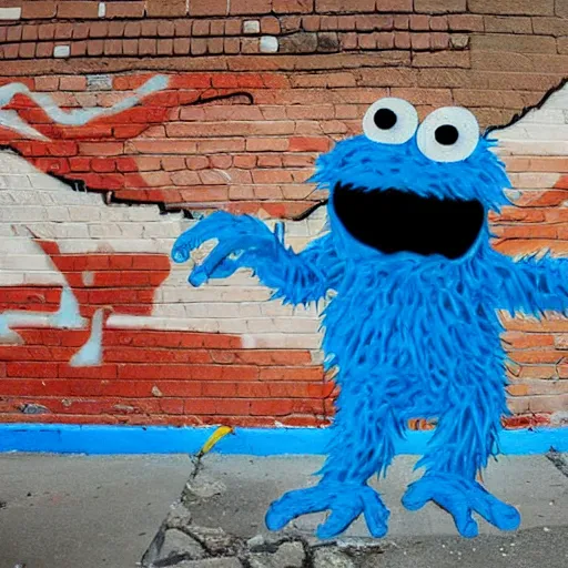 Image similar to Cookie monster graffiti by Banksy