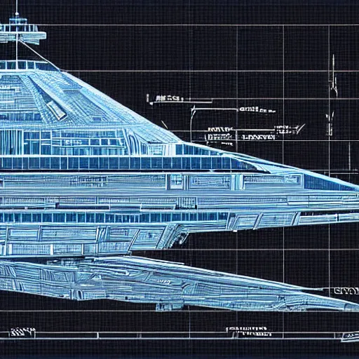 Image similar to technical blueprint of a star wars star destroyer