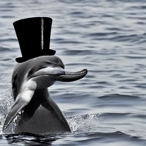 Image similar to a dolphin wearing a top hat