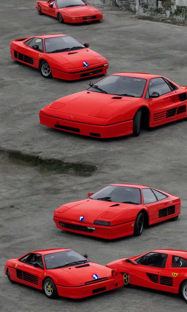 Prompt: a ferrari testarossa in the style of initial - d anime, takumi fujiwara