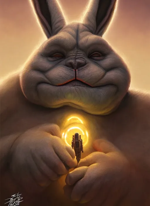 Prompt: hyper realistic, star wars, zoomed out portrait of a mega derpy big chungus, stoned, by greg rutkowski, scott m fischer, artgerm, loish, slight glow, atmospheric, anne stokes, alexandros pyromallis