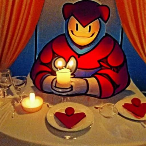 Prompt: kirby romantic dinner, candlelight