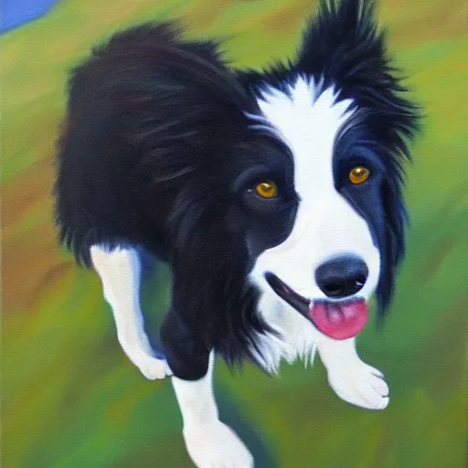 Image similar to a border collie in formal attire, oil painting