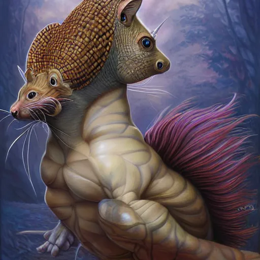 Prompt: a detailed fantasy painting of a hybrid between cat and armadillo, by lauri blank, artgerm, evelyn de morgan, 8K, 50mm lens