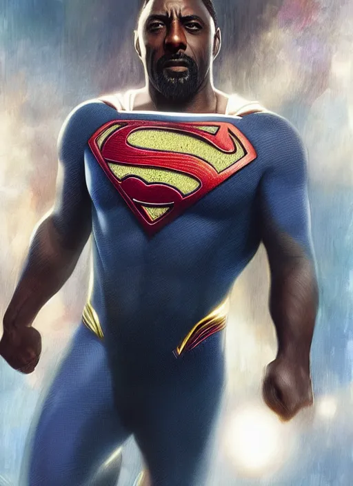 Prompt: Idris Elba as Superman (2019), zac snyder, fantasy, intricate, elegant, highly detailed, digital painting, artstation, concept art, smooth, sharp focus, illustration, art by artgerm and greg rutkowski and alphonse mucha