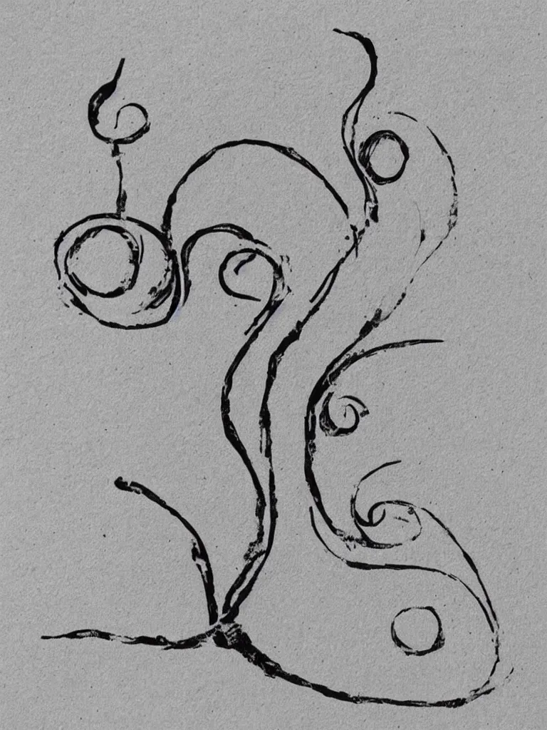 Prompt: a single line of ink art of an acorn that turns into a tree in the shape of a treble clef with a bit of shading, rustic and very simple