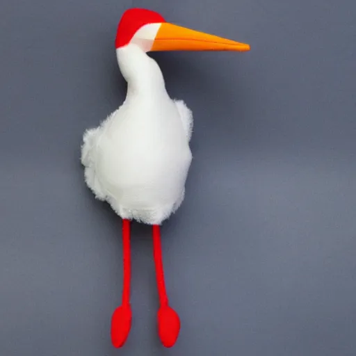 Image similar to plush of a stork wearing an elegant suit