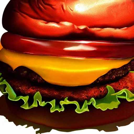 Image similar to A photorealistic close-up of a lava burger, realism
