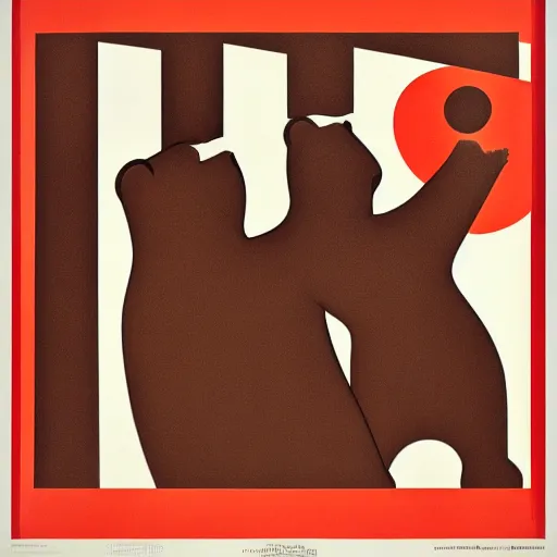 Image similar to three brown bears shouting, poster in a constructivism style, soviet propaganda