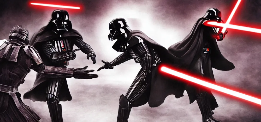 Image similar to Fight between Darth Vader and Master Chief